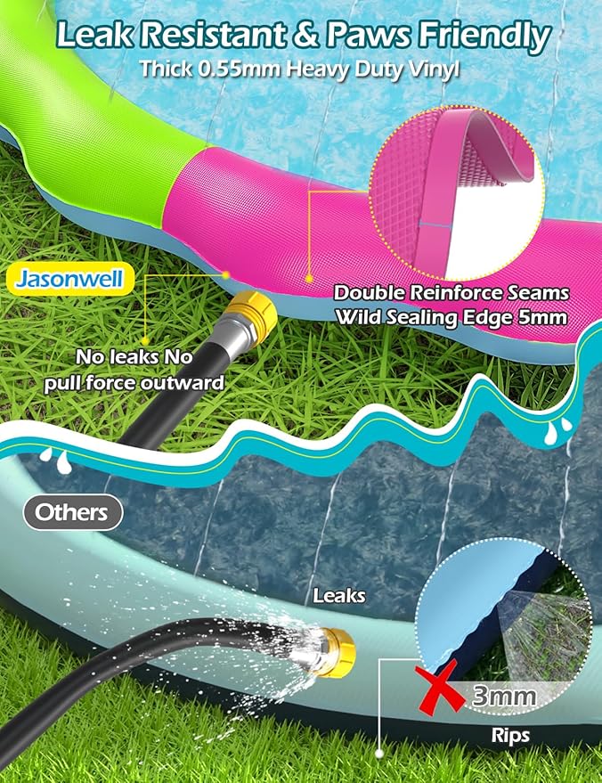 Jasonwell Kids Dog Splash Pad Sprinkler Non Slip Dog Sprinkler Pad Splash Pool Puppy Dogs Pool Summer Outdoor Water Toys Backyard Durable Splash Pad for Toddlers Kids Small Medium Large Dogs Pet