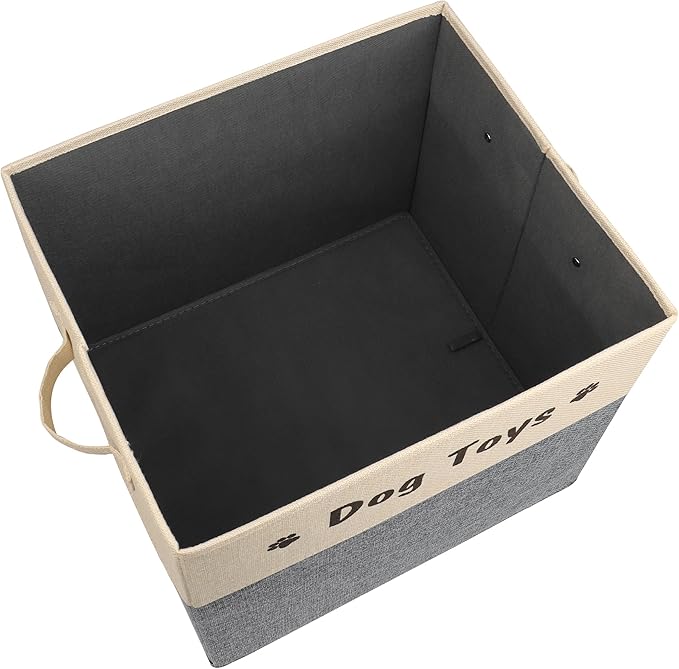 PET ARTIST Large Dog Toy Basket, Foldable Dog Toy Bin Box for Living Roon Area, Collapsible Storage Baskets with Comfortable Handles for Pet Coat,Accessories, Gray, 15"x13"x12"