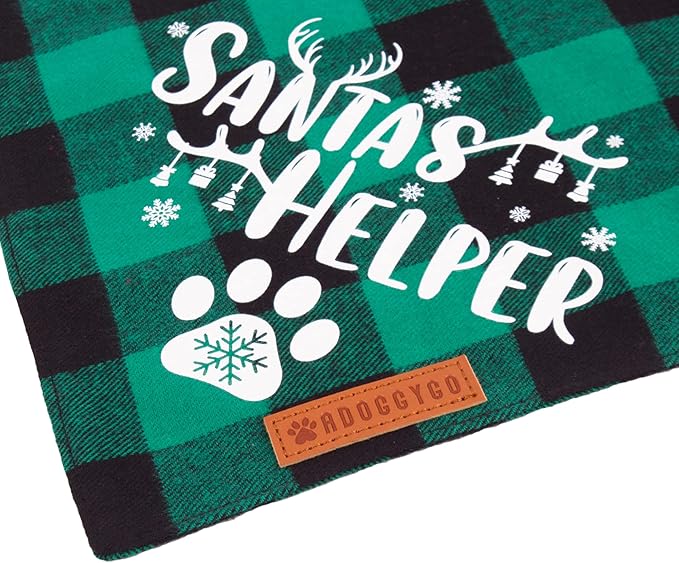ADOGGYGO Christmas Dog Bandanas, Red Green Plaid Dog Scarf Bib, Premium Cotton Fabric, Multiple Sizes, Merry Christmas Bandanas for Medium Large Dogs (Large)