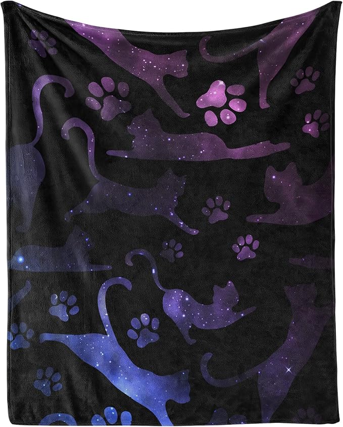 Cat Blanket Gifts - 60"x80" Cute Throw Blanket for Adults Kids - Black Soft Plush Throws for Bed, Couch & Travel