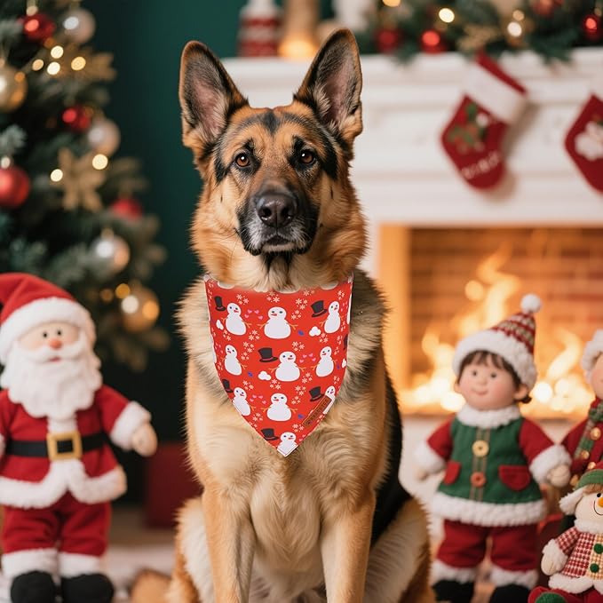 ADOGGYGO Christmas Dog Bandanas 2 Pack, Reversible Snowman Hoho Pattern Xmas Scarf, Premium Fabric, Adjustable Fit Red Green Christmas Bandanas for Extra Large Dogs (X-Large)