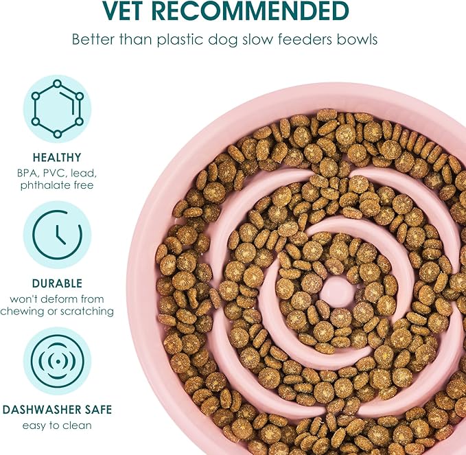 vancasso Slow Feeder Dog Bowl, 1.5 Cups Ceramic Slow Feeder for Medium Breed, Puzzle Maze Food Dog Bowl for Fast Eater, Pink