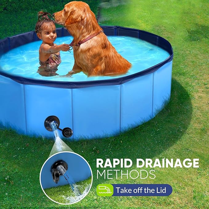 Dog Pool, Foldable Pet Swimming Pool with 6mm High-Strength PP Board, Hard Plastic Collapsible Doggy Pools for Small Dogs Kitty Duck, Non-Slip Doggie Bathtub Quick to Set Up and Drainage Hole, 63"