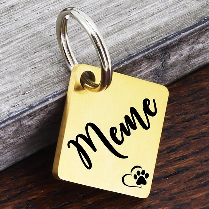 Ultra Joys Dog ID Tag, Custom Dog Tag Personalized Cat Tag, Pet ID Tag, Brushed Stainless Steel Diamond Dog Tag Gold Medium