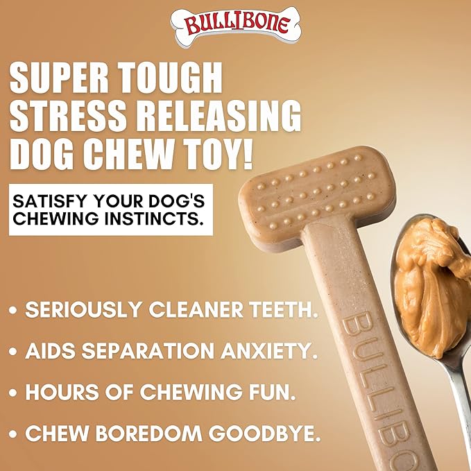 Bullibone Nylon Dog Chew Toy Nylon Bone - Improves Dental Hygiene, Easy to Grip Bottom, and Permeated with Flavor (Peanut Butter, XL - 3 Pack)