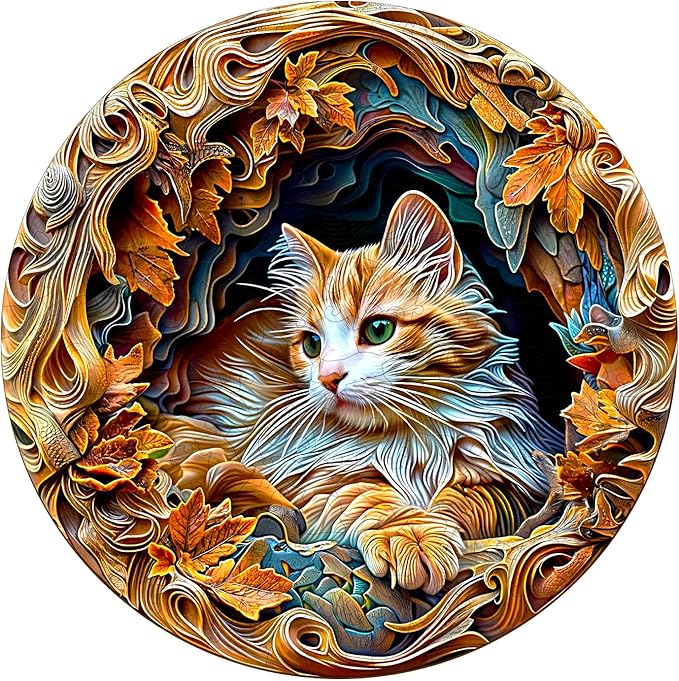 Wooden Puzzles for Adults - Unique Animal Shaped Cat Puzzle, 3D Vision Wooden Jigsaw Puzzle, Christmas Birthday Gifts for Friends/Family, Home Decor 8.5 * 8.5in 100pcs