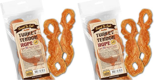 Gootoe Turkey Tendon Dog Treats, Rope (L) 3.53 oz, USA-Sourced Turkey Tendon, Natural Snack, Premium Puppy Chews, Hypoallergenic, Reseal Value Bags, Size for Large Dogs (Pack of 2)