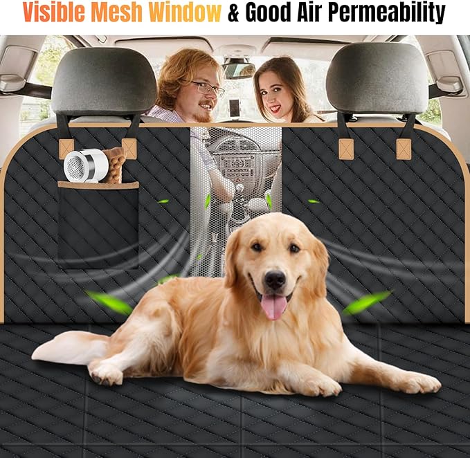 Dog Car Seat Cover for Back Seat, Dog Car Bed Cover with Strong Hard Bottom, Back Seat Extender Hammock for Cars SUV Truck,4 Panels Black Large Size