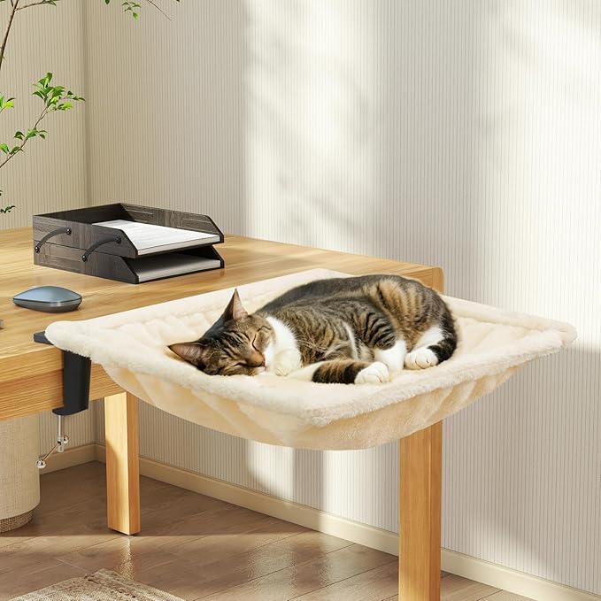 Erinnyees Cat Desk Bed, Cat Hammock for Desk, Washable Soft Plush Pet Mat, Supporting up to 44 Pounds, Nest Bed, Modern Pet Furniture Suitable for Home and Office, Square