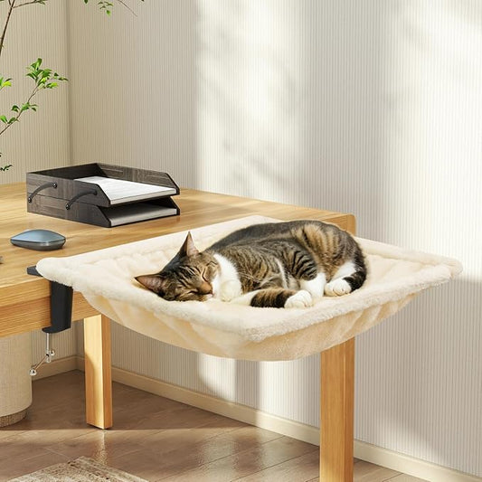 Erinnyees Cat Desk Bed, Cat Hammock for Desk, Washable Soft Plush Pet Mat, Supporting up to 44 Pounds, Nest Bed, Modern Pet Furniture Suitable for Home and Office, Square