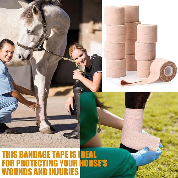 Geiserailie 12 Rolls 2 Inches Elastic Tape Adhesive Elastic Tape Self Adhesive Bandage Wrap Flexible Stretch Bandages for Sports Ankle, Knee and Wrist Sprains Animal Pets, 5 Yards