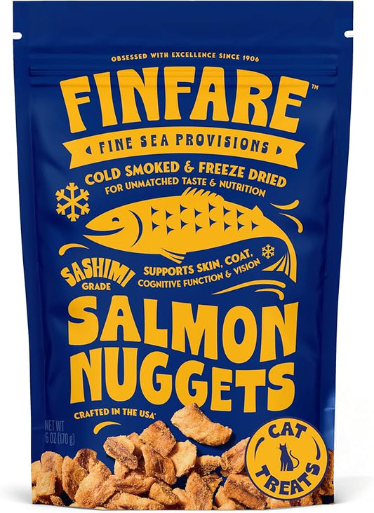 Finfare Freeze Dried Salmon Nuggets, Grain Free Salmon Cat Treats, High Protein & Omega-3s to Support Skin, Coat & Wellness, Crafted in USA, 6oz