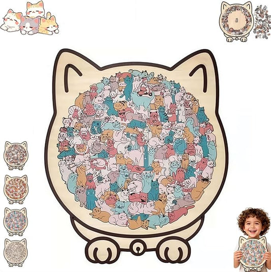 135-Piece Cat Shaped Wooden Jigsaw Puzzle - Mailard/Macaron/Wooden/Morandi-Colored Wood Puzzle, Cute Animal Cats Wood Puzzles Gift for C-at Lovers Home & Relaxation (Macaron)