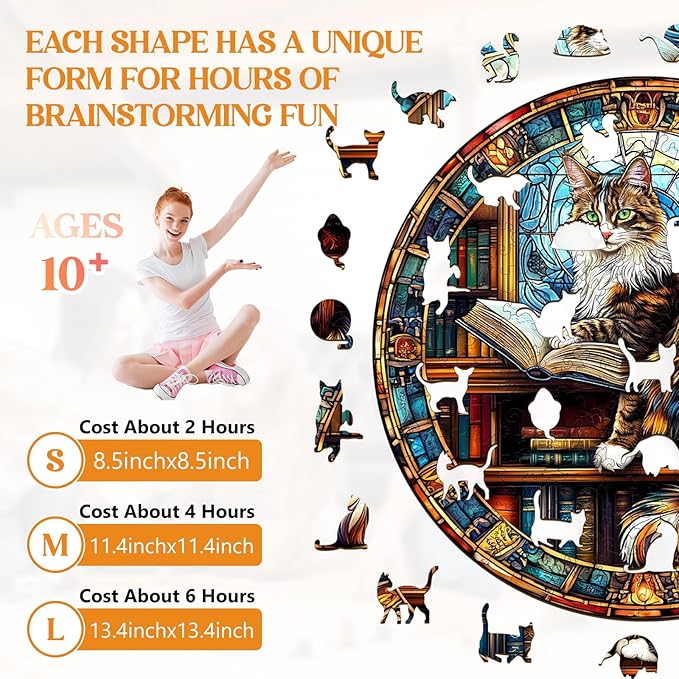 Wooden Puzzles for Adults, Wooden Jigsaw Puzzles for Adults Kids, The Maine Cat Library Unique Shaped Wood Puzzles Adult, Creative Birthday Gifts for Friends Family Game (8.5 * 8.5in 100pcs)