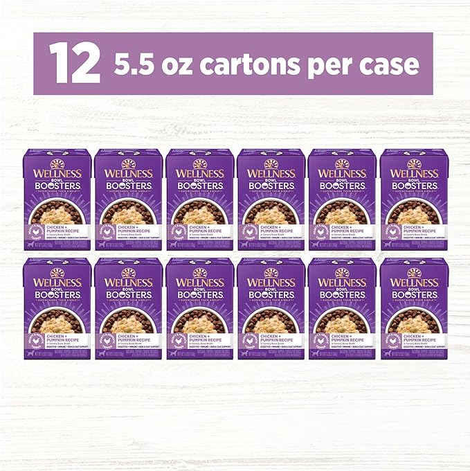 Wellness Bowl Boosters Hearty Toppers, Wet Dog Food Topper for Small, Medium, & Large Breeds, Grain Free, Natural, Chicken & Pumpkin in Broth, 5.5 Ounce Pouch (Pack of 12)