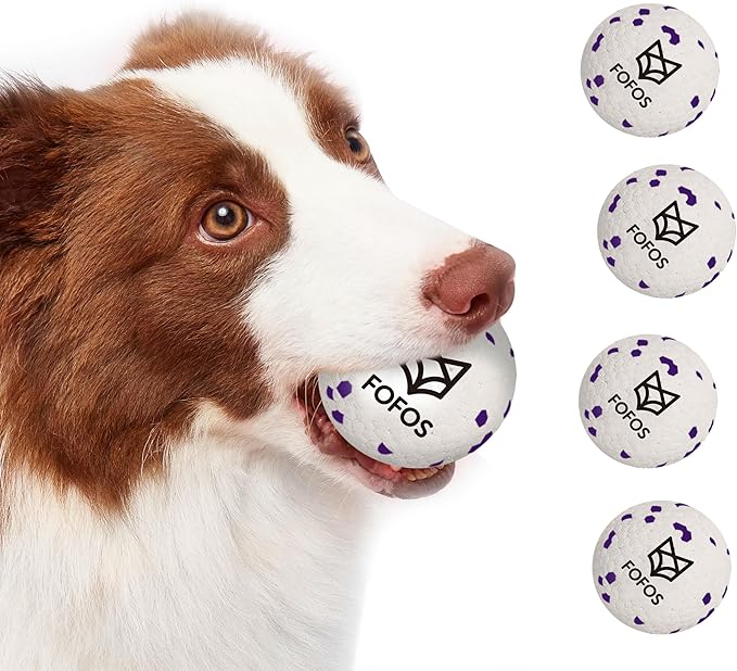 FOFOS Dog Balls Chew Toys Tennis Ball for Aggressive Chewers Teething Molar Toys Water Toy Interactive Fetch Balls Gift Set for Large Medium Dog and Puppies (4 Pack-White)