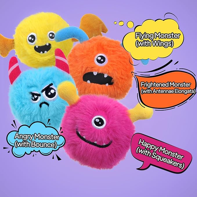 TwoEar Squeaky Balls for Dogs, Interactive Plush Dog Toys for Boredom, Fetch Ball Dog Toy for Dogs, 2.74 Inch, 4 Pack