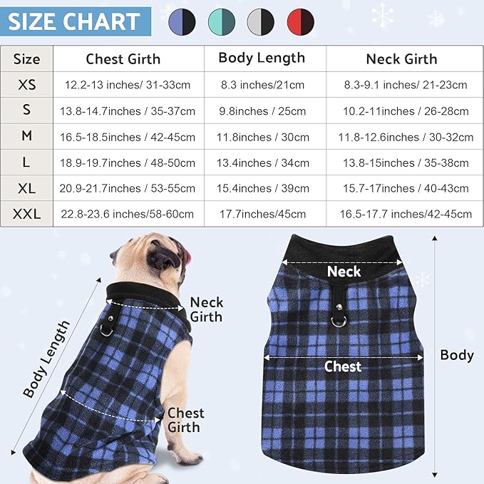 Weewooday 4 Pieces Winter Fabric Dog Sweaters with Leash Ring Soft Fleece Vest Pullover Pet Jacket Warm Dog Clothes Coats for Pet Puppy Cats Chihuahua(XS(Neck:8.3-9” Chest:12.2-13”))