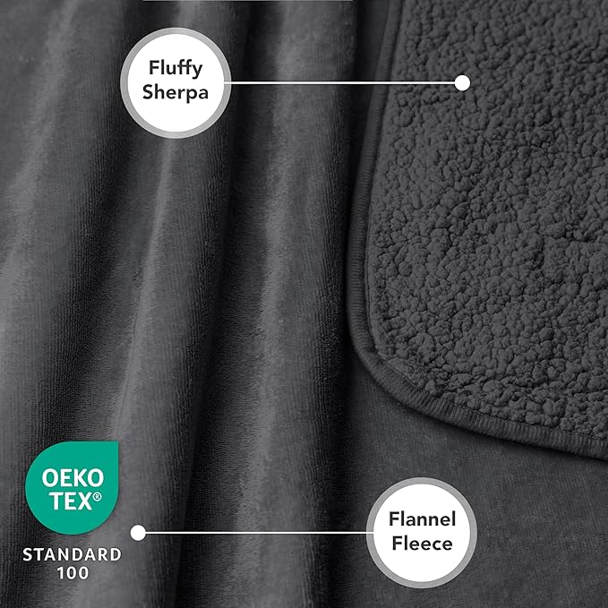 PetAmi Waterproof Dog Blanket Sherpa Fleece, Pet for Medium Large Dogs, Reversible Cat Throw Bed Couch Sofa Furniture Protector, Soft Plush Microfiber (Queen 90x90, Gray), Queen (90x90)