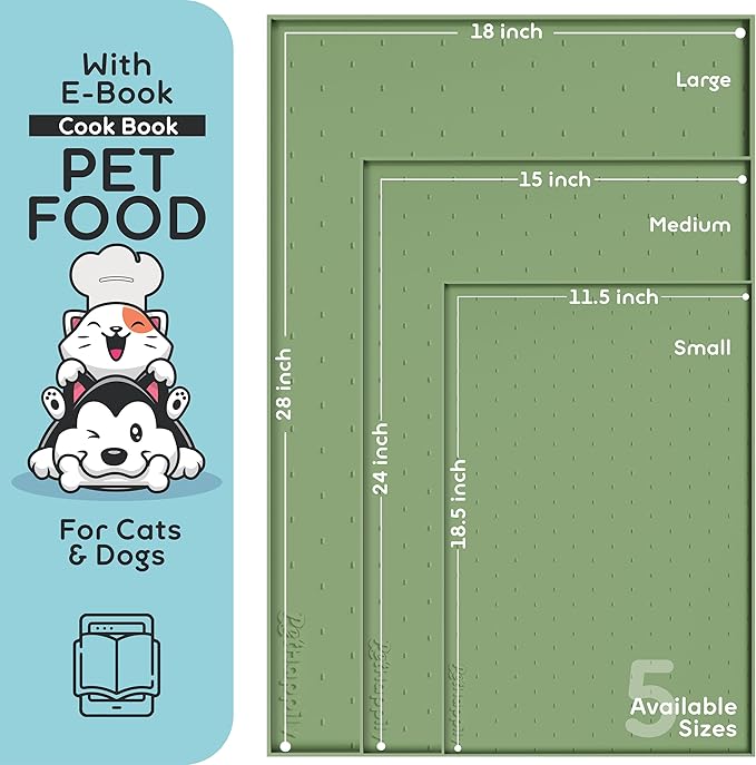 Dog Food Mat - 24x15 Raised Edges Dogs Mat for Food and Water Prevent Spill, Waterproof Cat Food Mats Protect Floors, Easy Clean Dog Bowl Mats for Food and Water, Silicone Pet Feeding Placemats Green