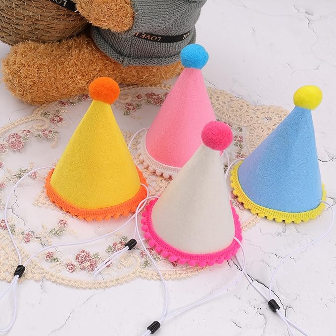 Dog Birthday Hat Set for Small Medium Dogs Cat Puppies, Mini Party Hat with Adjustable Headbands, Cute Pet Hat with Pompons for Birthday Christmas Party Decoration Accessories (Small 3.5 inch 10pcs)