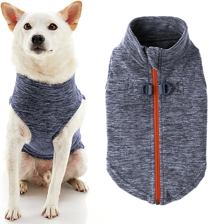 Gooby - Zip Up Fleece Vest, Fleece Jacket Sweater with Zipper Closure and Leash Ring, Gray Wash, Large