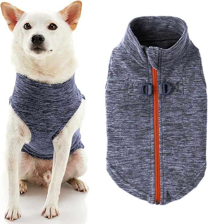 Gooby Zip Up Fleece Dog Sweater - Gray Wash, X-Large - Warm Pullover Fleece Step-in Dog Jacket with Dual D Ring Leash for Small to Medium Dogs