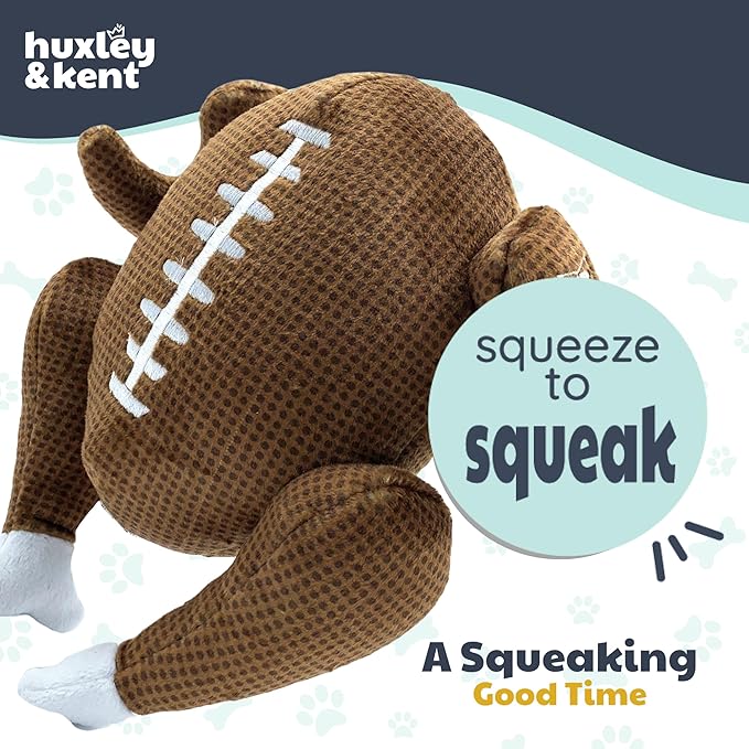 Huxley & Kent Funny Dog Toy w/Squeaker – Thanksgiving Fall Power Plush Squeaky Dog Toys for Small, Medium & Large Dogs – Soft Stuffed Animal for Indoor Play & Fetch - Turkey Bowl, Small