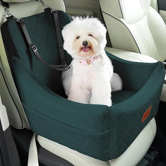 Dog Car Seat for Medium Dogs, Pet Travel Bed with Seat Belt Channel, Fully Detachable and Washable, 3 Straps Easy to Install (Green)