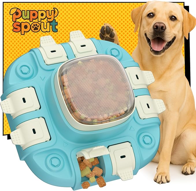 Dog Puzzle Toy：2 Levels for Smart Dogs, Slow Feeder with Button for IQ Training and Mental Enrichment for Small Medium Large Dogs