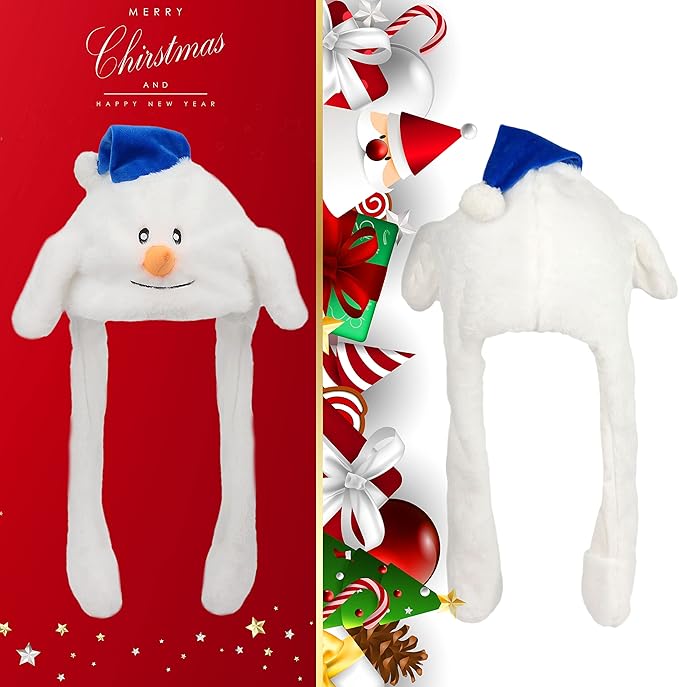 Animal Hat with Ears Moving Jumping Pop Up Beating Hat Plush Holiday Cosplay Dress Up Funny Gift for Kids