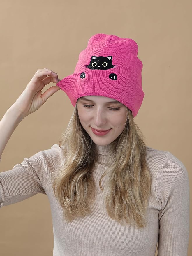 Cat Hat Beanie for Lovers - Cute Women's Embroidery Themed Gifts for Mom - Funny Novelty Trendy Stuff