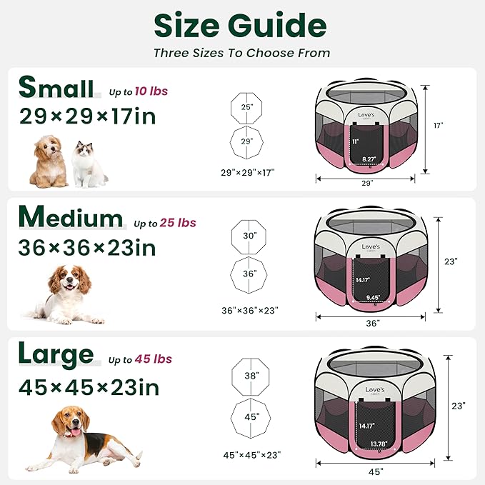 Love's cabin Pet Puppy Dog Playpen, Small Dog Tent Crates Cage Indoor/Outdoor, Portable Playpen for Cat, Foldable Pop Up Dog Kennel Playpen with Carring Case, Removable Zipper Top, Pink