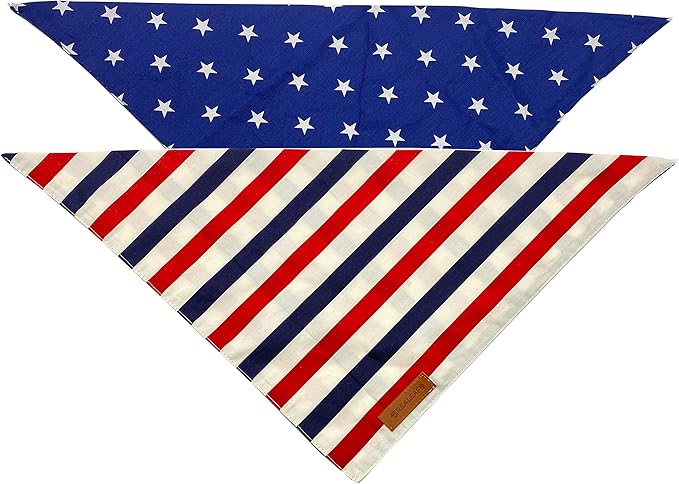 Realeaf 4th of July Dog Bandanas 2 Pack, Reversible American Flag Pet Scarf for Boy and Girl, Premium Durable Fabric, Patriotic Bandana for Medium and Large Dogs (Large)