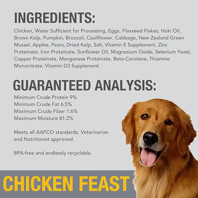 K9 Natural Wet Dog Food Pate, Chicken Feast, 13 Oz Cans (Pack of 12), Grain Free, Made in New Zealand with Cage-Free Chicken, Single Source, Limited Ingredient