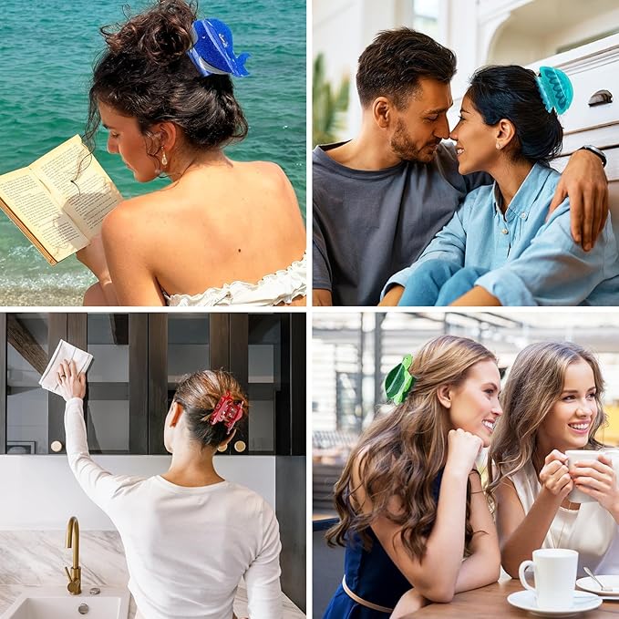 4PCS Sea Animals Hair Clips for Women Girls Large Ocean Hair Claw Marine Life Under the Sea Turtle Whale Octopus Jellyfish Beach Hair Accessories with Sturdy Grip Keep Hairstyle for Thick or Thin Hair