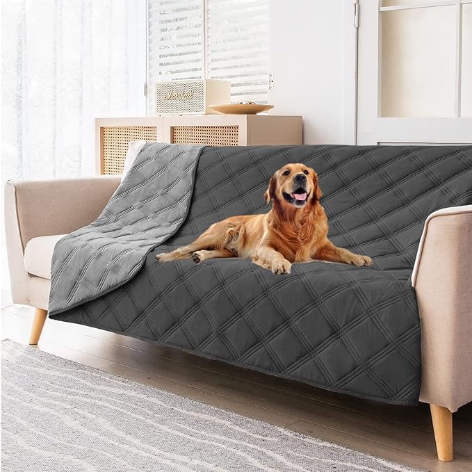 fuguitex Waterproof Dog Blanket Reversible for Small Dogs Resistant Leakproof Washable Couch Cushion Bed Protector Cover for Indoor Furniture Pet Friendly（82"*82",Dark Grey+Grey