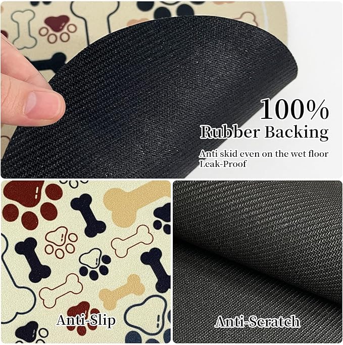 Dog & Cat Food Mat Bone Shaped Pet Feeding Mat Quick Absorb Water Bowl Placemat with Rubber Backing Indoor Floor Stain Resistant Pet Accessory Supplies (Beige, 12x18 Inches)