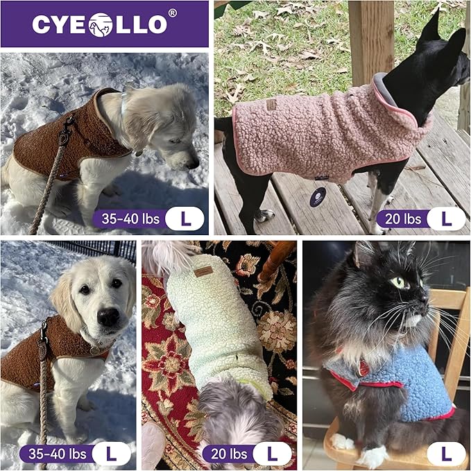 cyeollo Dog Coat Sherpa Fleece Reversible Jacket Turtleneck Sweater Vest Thick Dog Jackets for Winter Warm Clothes Cold Weather Coats for Small Dogs Apparel, Pink L