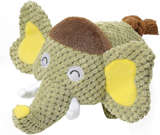 Hollypet Squeaky Plush Stuffed Durable Dog Toys, Cute Puppy Chew Toys for Small, Medium and Large Breed Dogs，Green Elephant