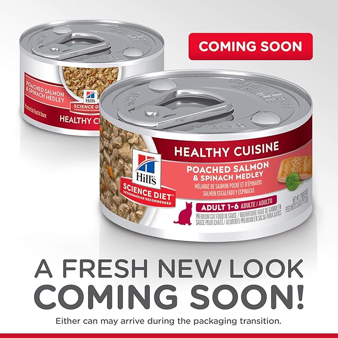 Hill's Science Diet Adult 1-6 Healthy Cuisine Wet Cat Food, Poached Salmon & Spinach Stew, 2.8 oz. Cans, 24-Pack