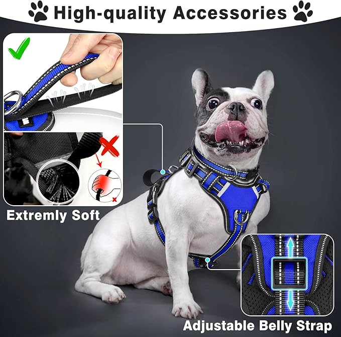 WINSEE All-in-One Reflective Dog Harness, Collar & Leash Set, No Pull with Adjustable Buckles, X-Large, Dark Blue