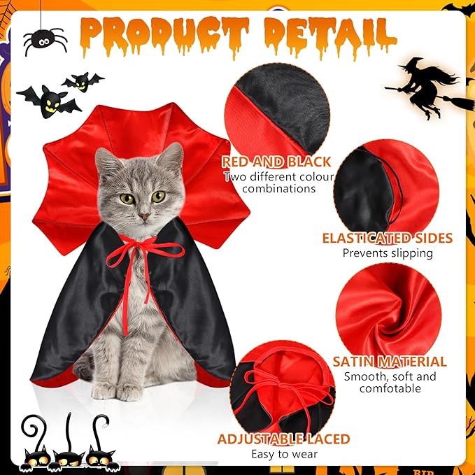 Cat Vampire Cloak-Pet Halloween Costumes, Dogs Cats Cape, Pet Cosplay Vampire Cloak & Accessories Costume Outfit for Halloween Party(Red,S)