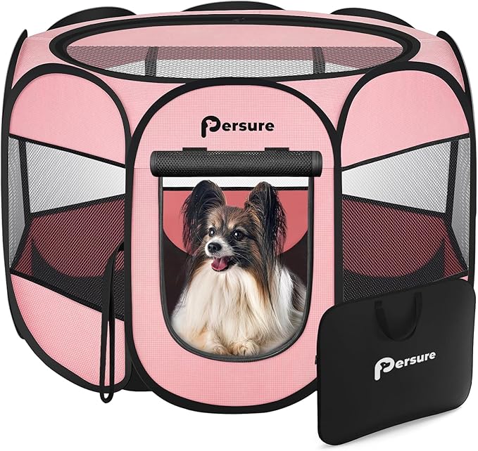 Dog Cat Playpen Indoor Outdoor for Puppy Pet Dogs Cat Recovery After Surgery, Dog Tent Crates Cage Indoor/Outdoor, Portable Pop Up Dog Kennel with Carrying Case for Travel (Premium Pink, Medium)