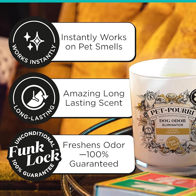 Pet-Pourri Canine Coconut Dog Deodorizer Candle – Puppy & Dog Safe – Plant Based Ingredients & Wax – Vet Approved – Aromatherapy & Air Freshener for Pet Odor – Scented with Bamboo, Jasmine & Pear