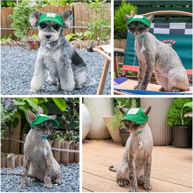 Pet Dog Baseball Cap, Cat Hat, Cat Dog Sun Cap with Ear Holes, Adjustable Puppy Outdoor Sun Hat (Green, X-Small)