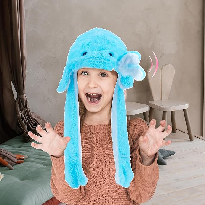 Animal Hat with Ears Moving Jumping Pop Up Beating Hat Plush Holiday Cosplay Dress Up Funny Gift for Kids