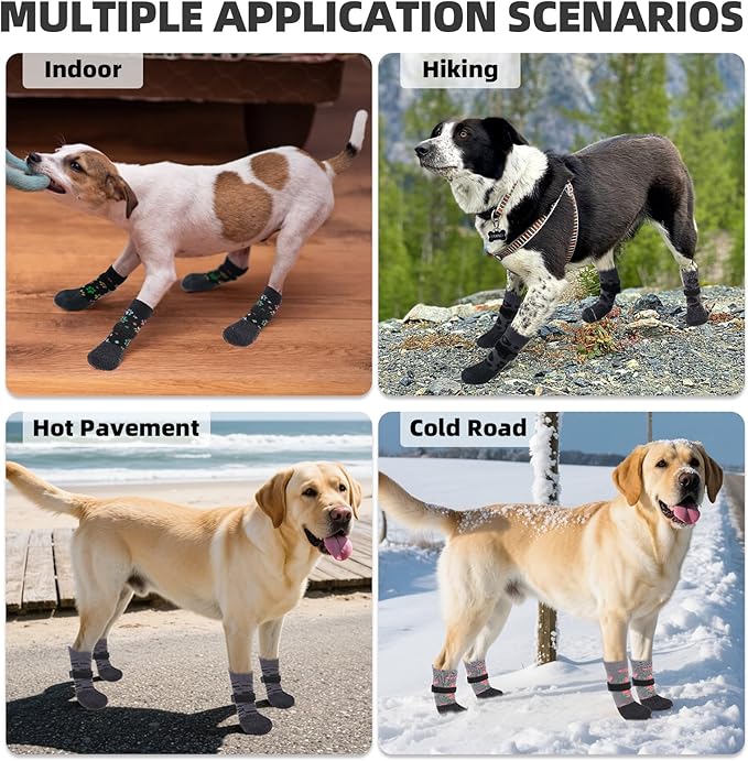 PUPTECK Anti Slip Dogs Shoes for Hot/Cold Pavement, Senior Booties, Rubber Boots & Paw Protectors for Small Medium Large Size Dogs to Prevent Licking, Grippy Socks for Hardwood Floors, Strawberry L