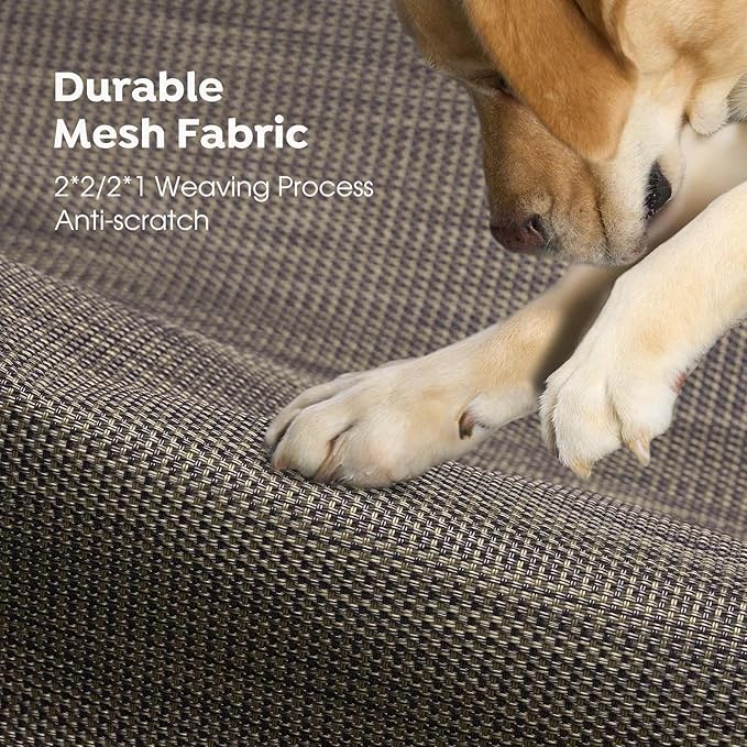 Veehoo Original Outdoor Elevated Dog Bed, Cooling Raised Dog Cot for Large Dogs, Portable Standing Pet Hammock Platform with Washable Breathable Mesh, No-Slip Feet, Large, Brown, CWC2201