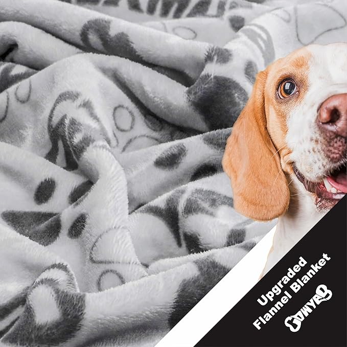 Dog Blankets for Large Dogs Upgraded, Dog Cat Flannel Blankets Washable, Cute Bone Paw Print Blanket for Bed Cover, Couch, Crate, 80x60 inch